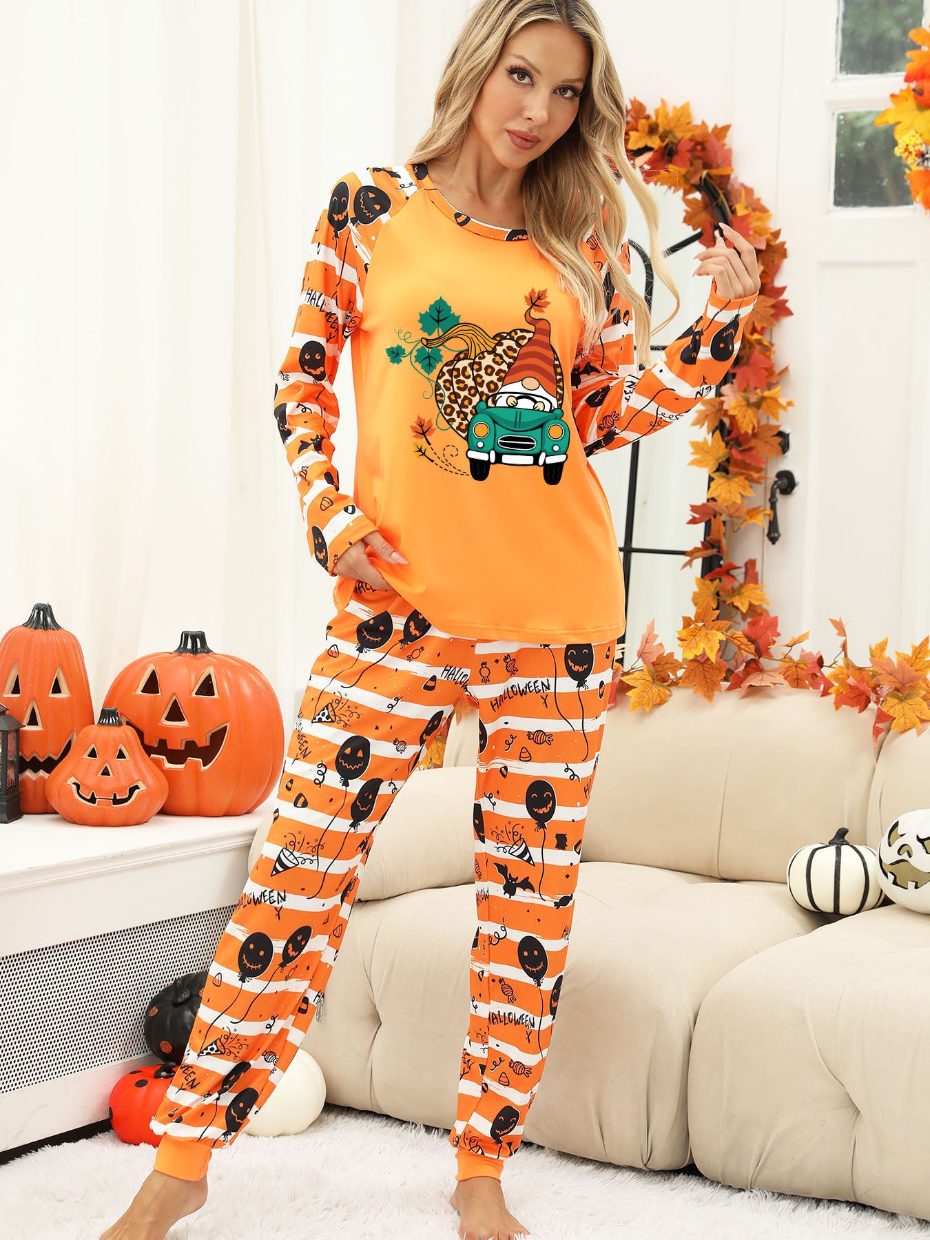 Halloween Women's Printed Autumn And Winter Long-Sleeved Trousers Home Wear Suit