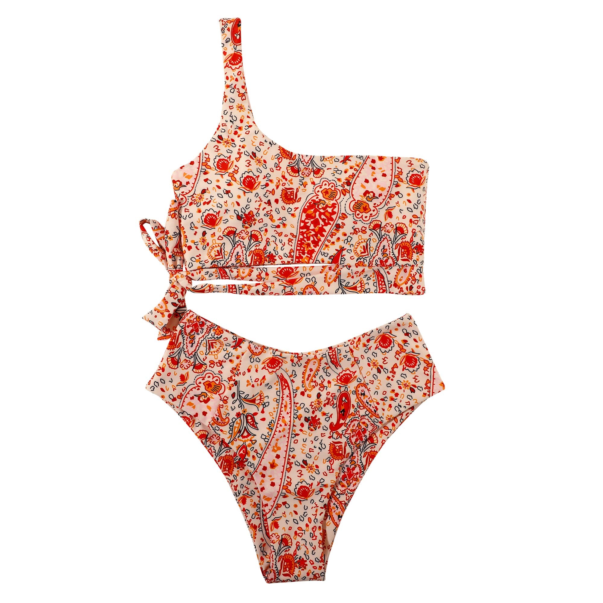 One Shoulder High Waisted Bikini Tie High Cut Two Piece Swimsuits