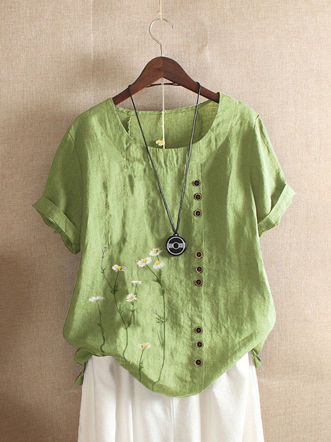 Crew Neck Short Sleeve Casual Shirt Top