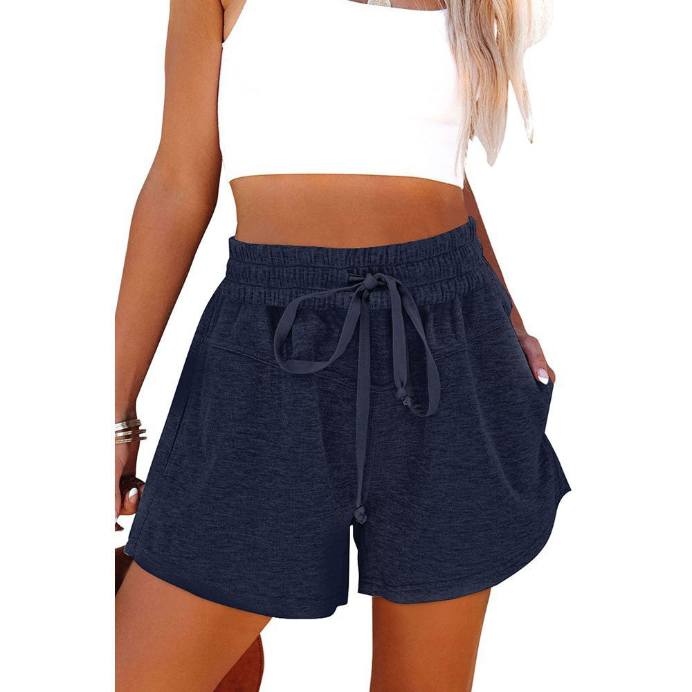 Women's Lace-Up Casual Pocket Solid Color Sports Shorts