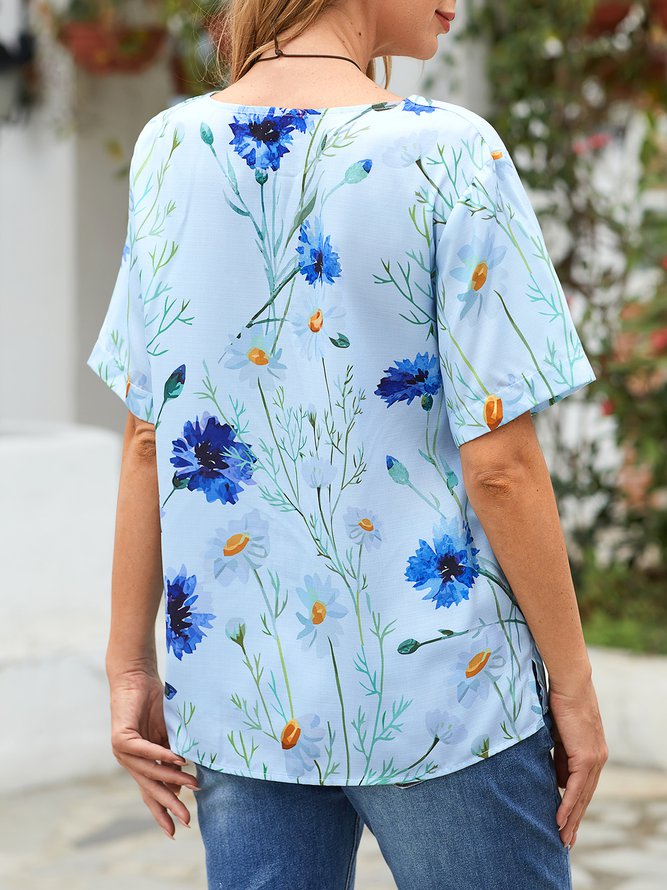 Crew Neck Loosen Printed Shirts & Tops