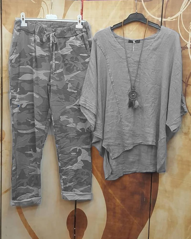 Irregular Hem Big Round Neck FivePoint Sleeve TwoPiece Suit