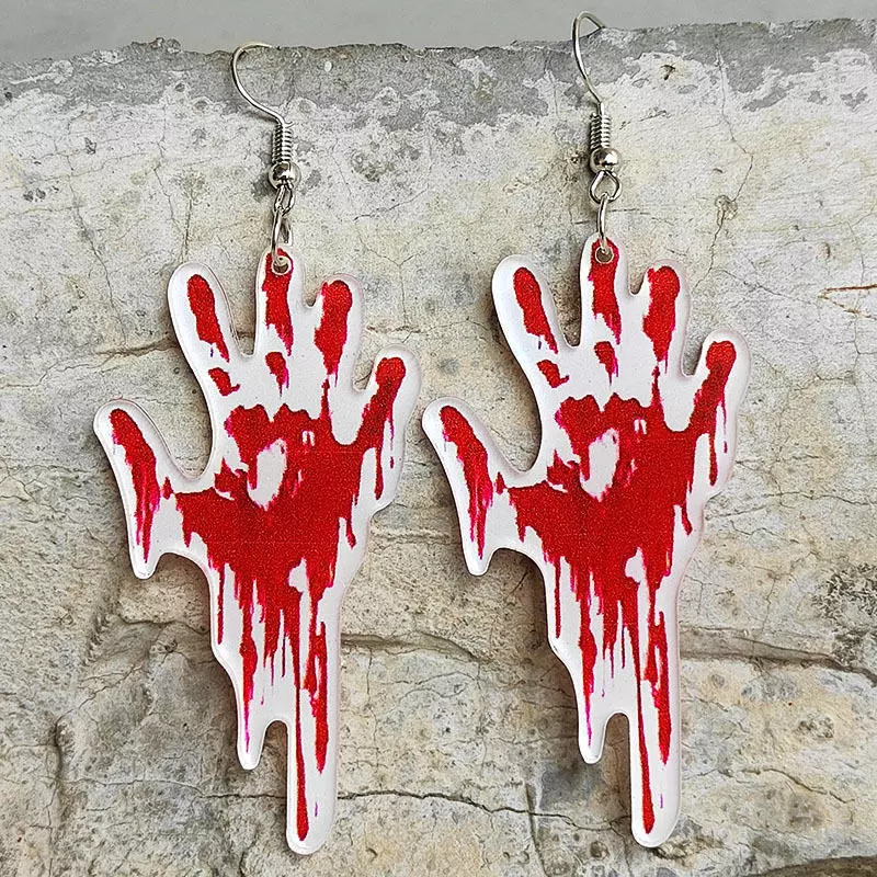 Halloween Blood Splatter Help Hand Earrings