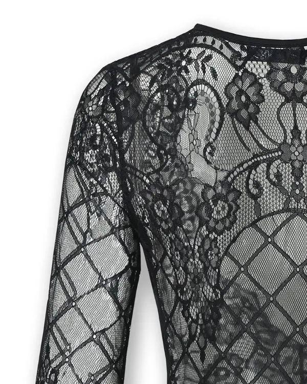 Eyelash Lace Crochet Long Sleeve Bodysuit