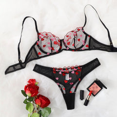 Sexy Mesh See-Through Heart Bikini Set