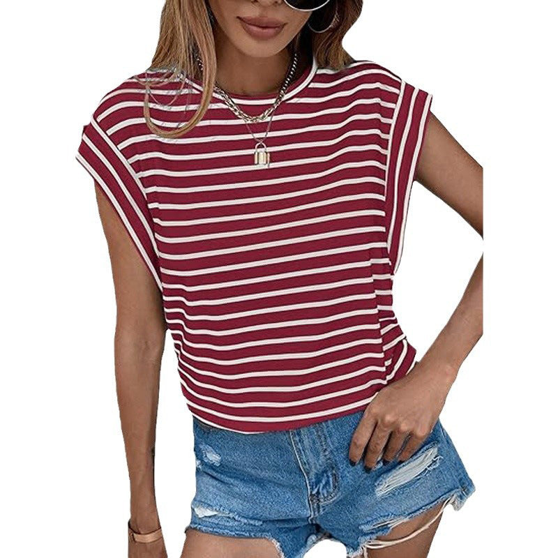 Casual Striped Print Crew Neck Dolman Sleeve T-Shirt