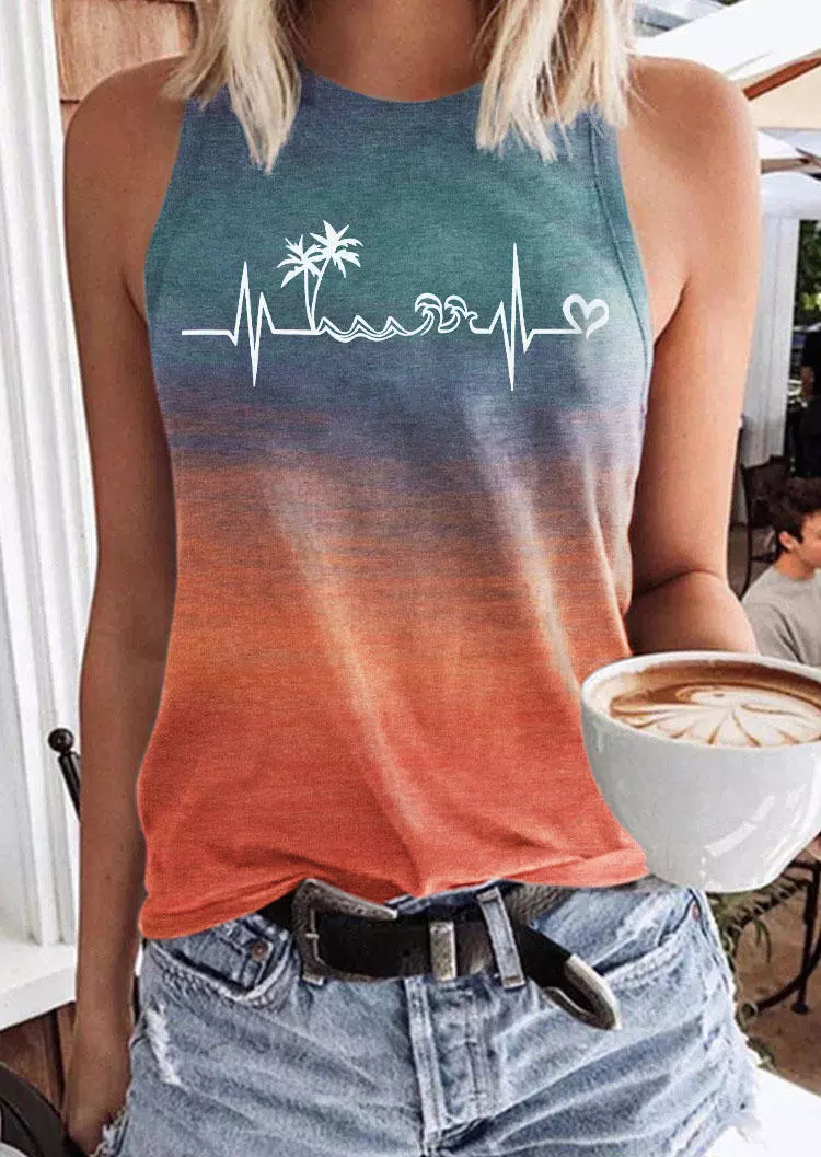 Beach Heartbeat Coconut Tree Gradient Racerback Tank