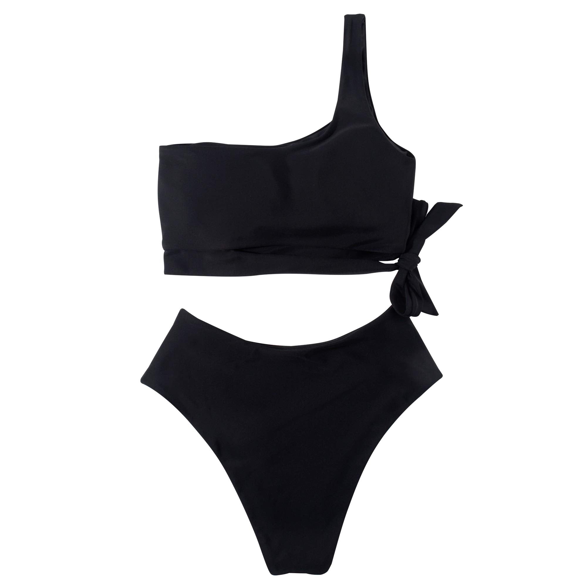 One Shoulder High Waisted Bikini Tie High Cut Two Piece Swimsuits