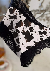 Cow Lace Splicing Panties - Black