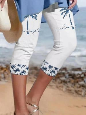 Resort Style Coconut Tree Midi Leggings