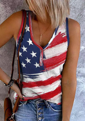 American Flag Button V-Neck Tank