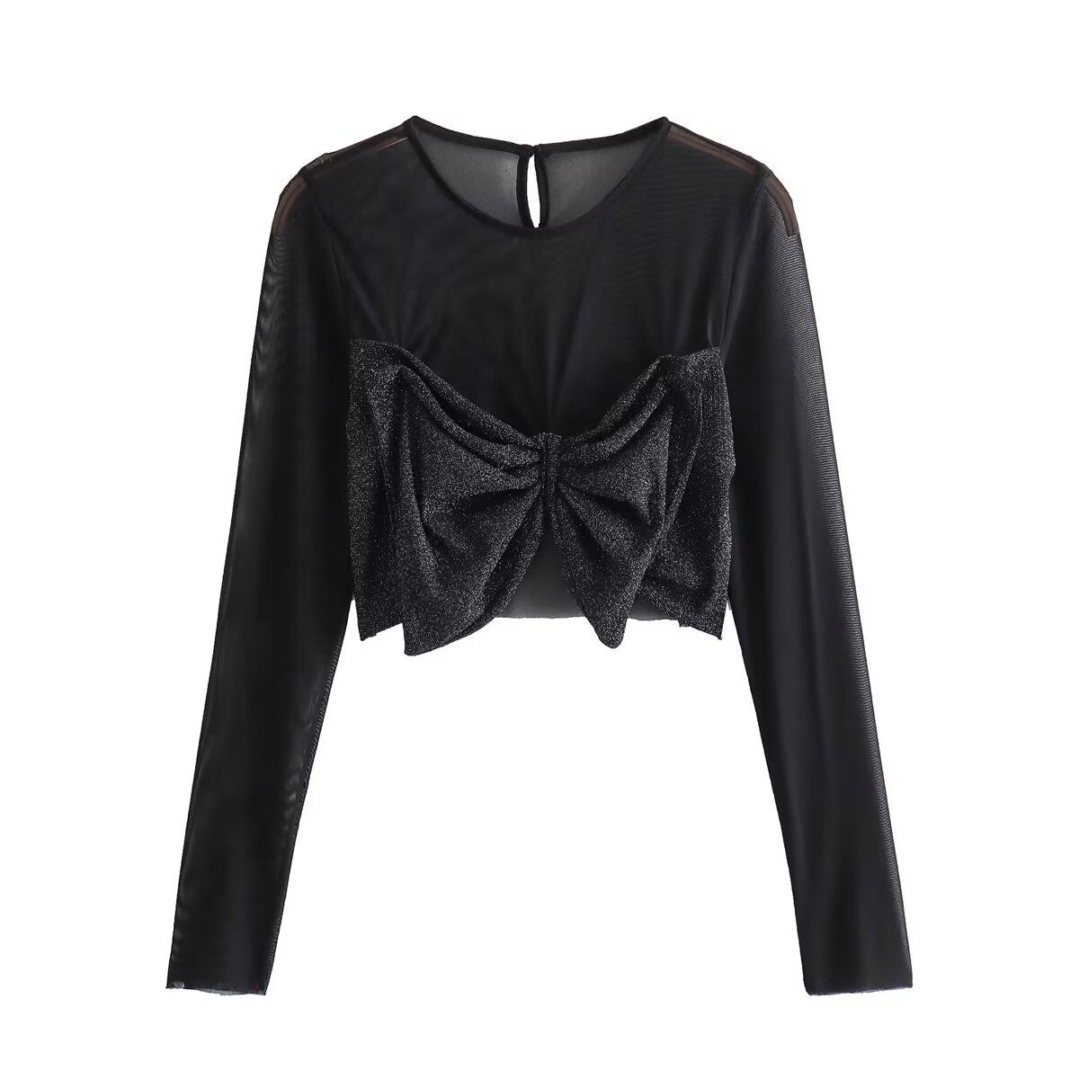 Fashionable Chest Bow Design Slim Short Shirt Top