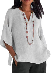 White Casual V Neck Soild Half Sleeve Blouse