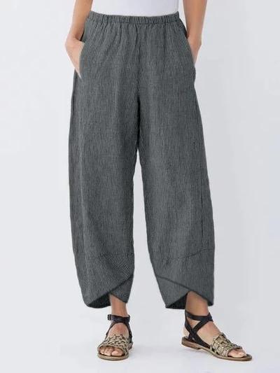WOMEN'S POCKETS STRIPED CASUAL CAPRI PANTS