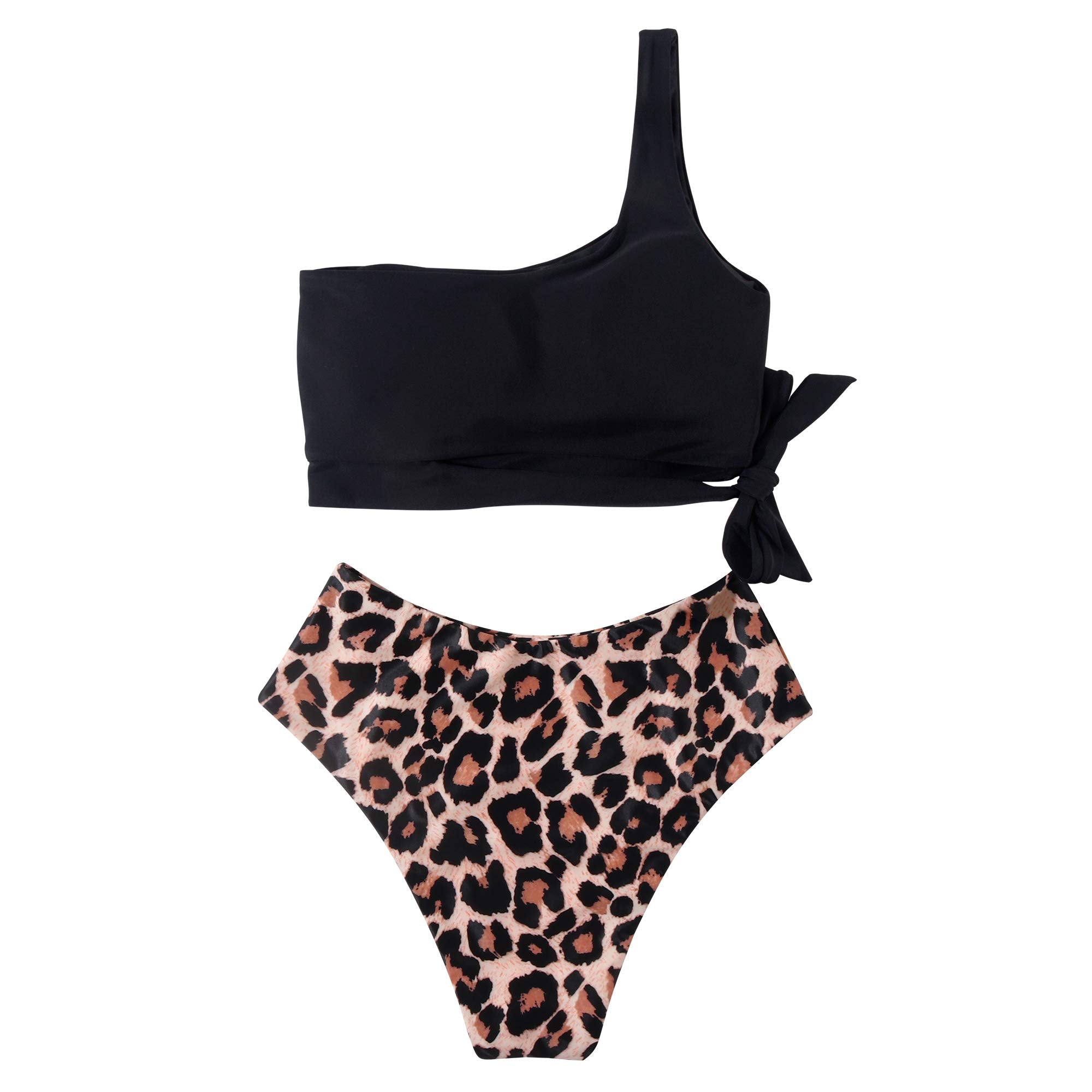 One Shoulder High Waisted Bikini Tie High Cut Two Piece Swimsuits