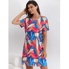 Leaf Print Short-Sleeved Loose-Fitting Home Pajamas Can Be Worn Outside