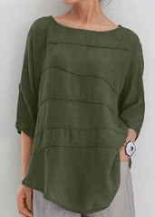 Green Casual Round Neck Solid Long Sleeve Blouse