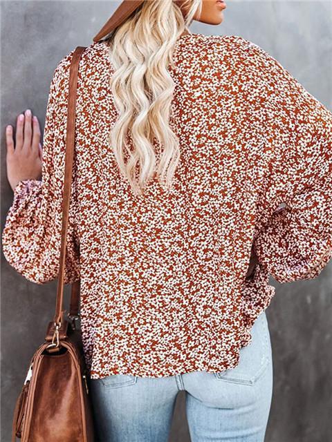 Floral Long Sleeve V-Neck Loose Casual Shirt