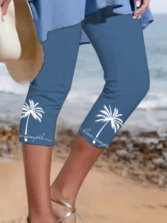 Resort Style Coconut Tree Midi Leggings