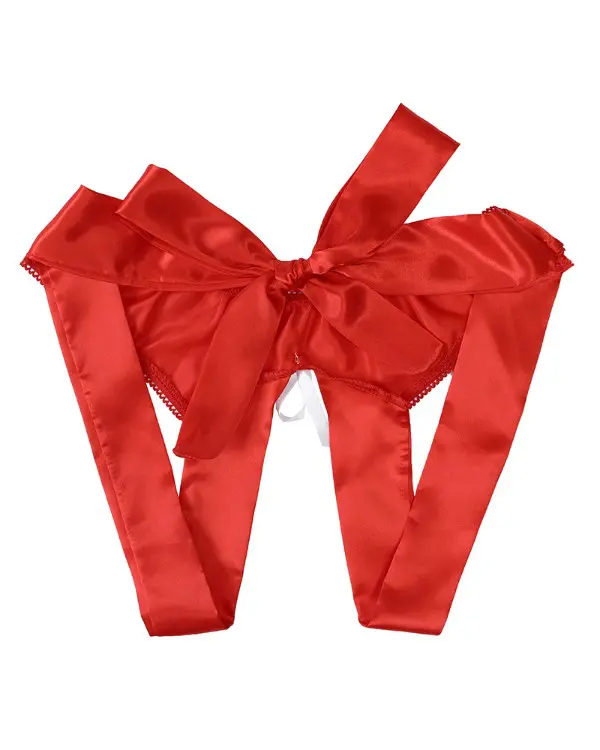 Bowknot Decor Satin Open Crotch Panty