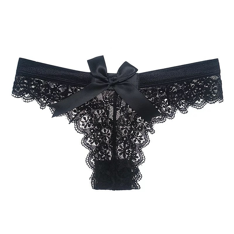 Bowknot Decor Crochet Lace Thong Panty