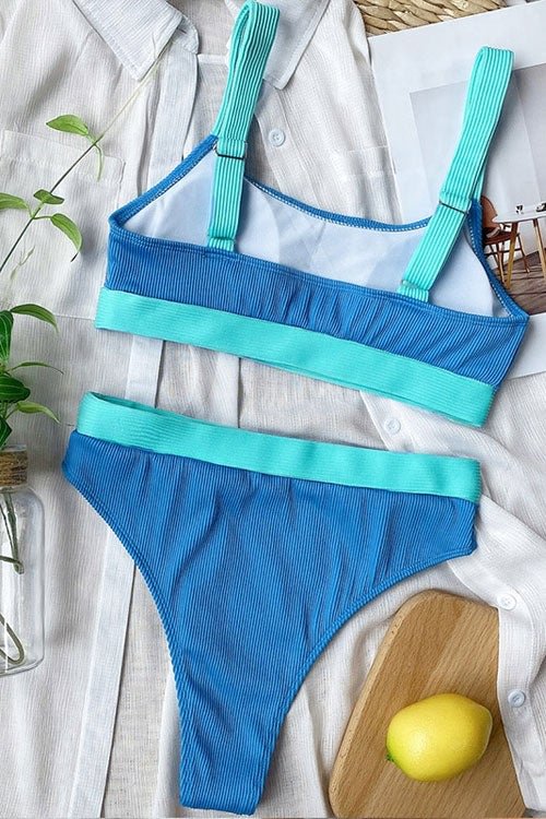 Bandeau High Waist Ribbed Bikinis Set