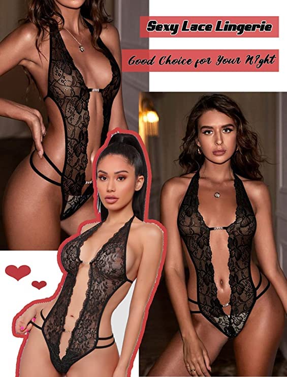 Sexy Lace Bodysuit Deep V Teddy Babydoll