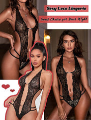 Sexy Lace Bodysuit Deep V Teddy Babydoll