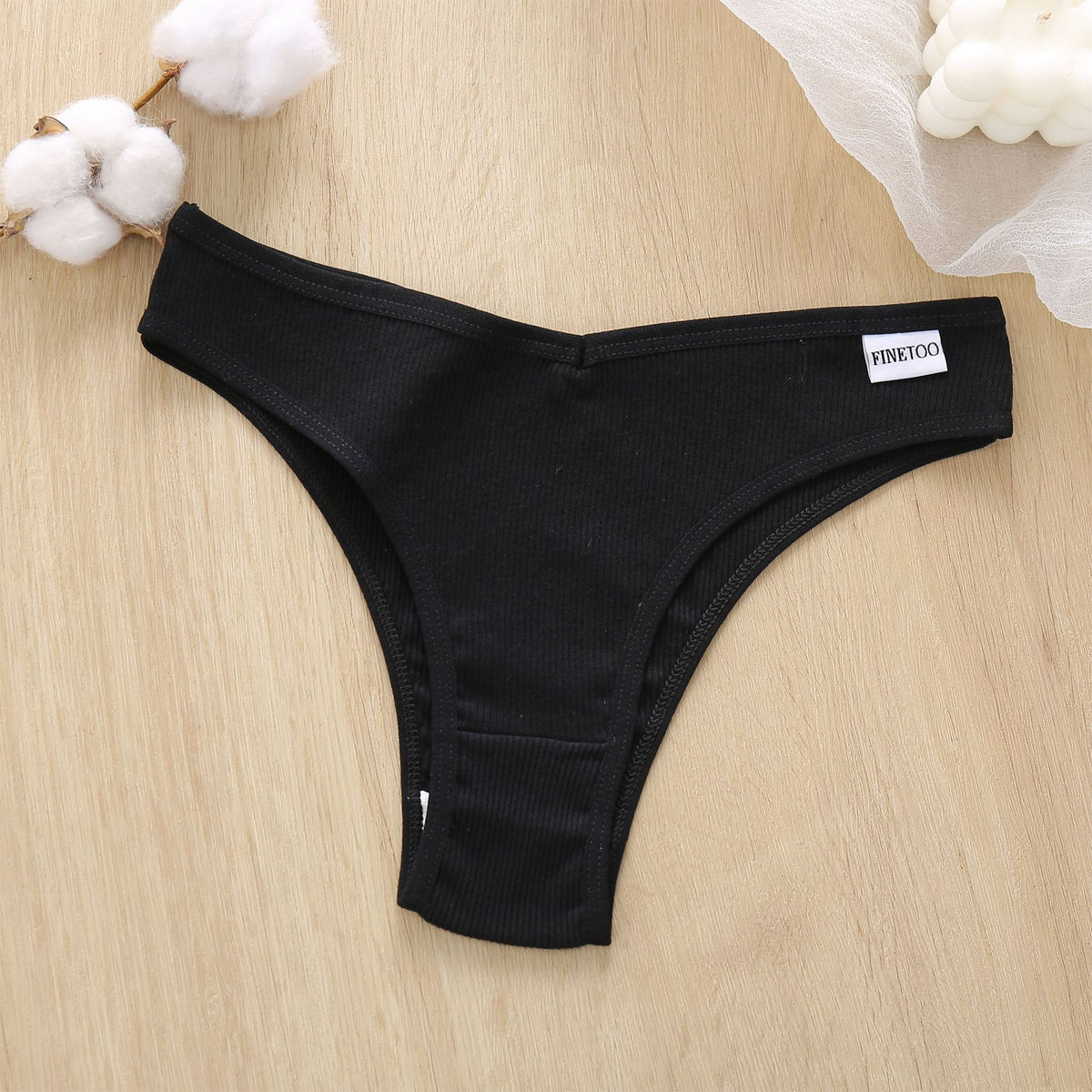 Ribbed Cotton V-Waist Vertical Stripe Mid-Waist Comfort Underwear