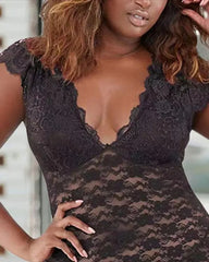 Plus Size V-Neck Lace Babydoll