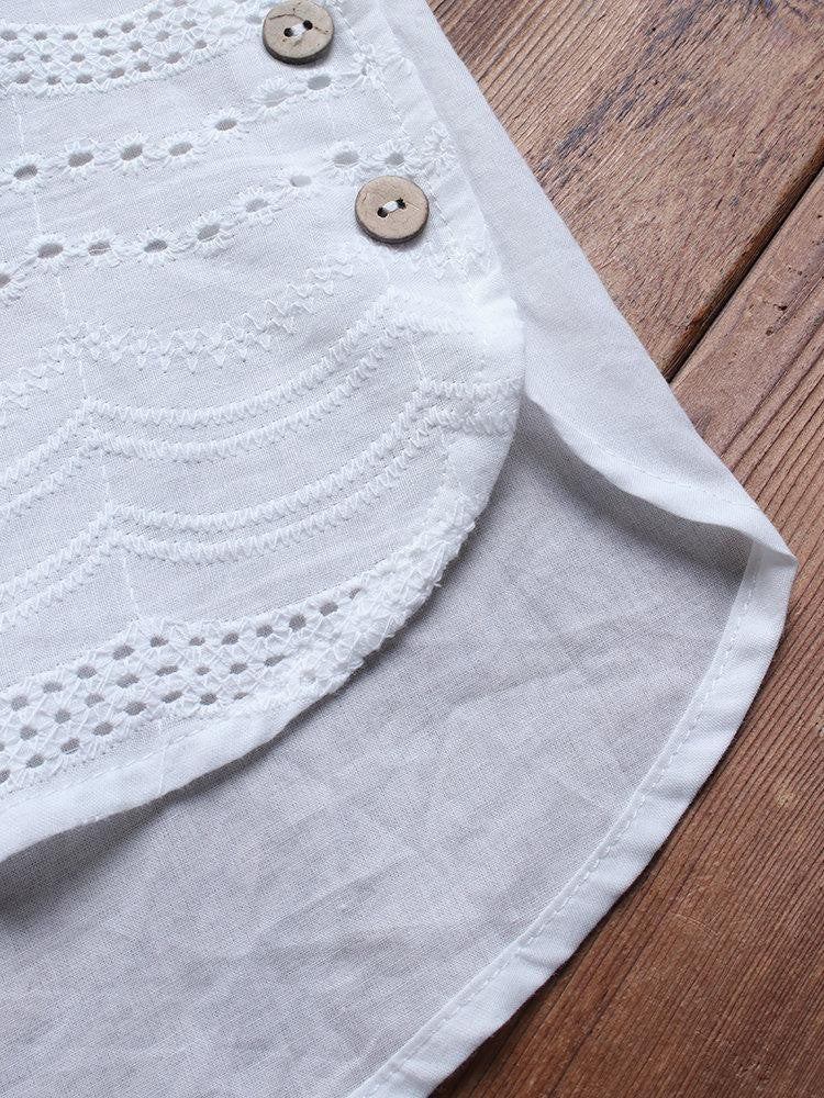 Bohemian Embroideried Short Sleeve Button Blouse