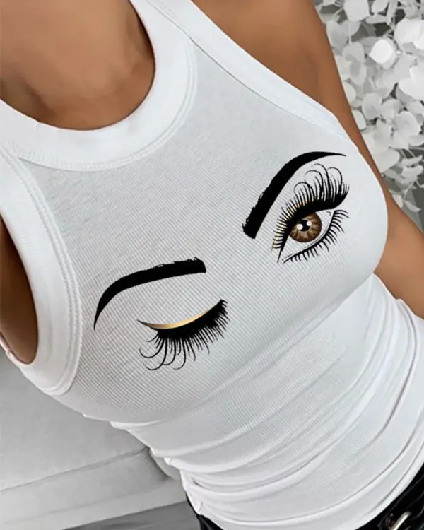 Eyelash Print Casual Tank Top