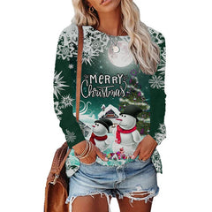 Snowman Printed Round Neck Christmas Long Sleeve Top