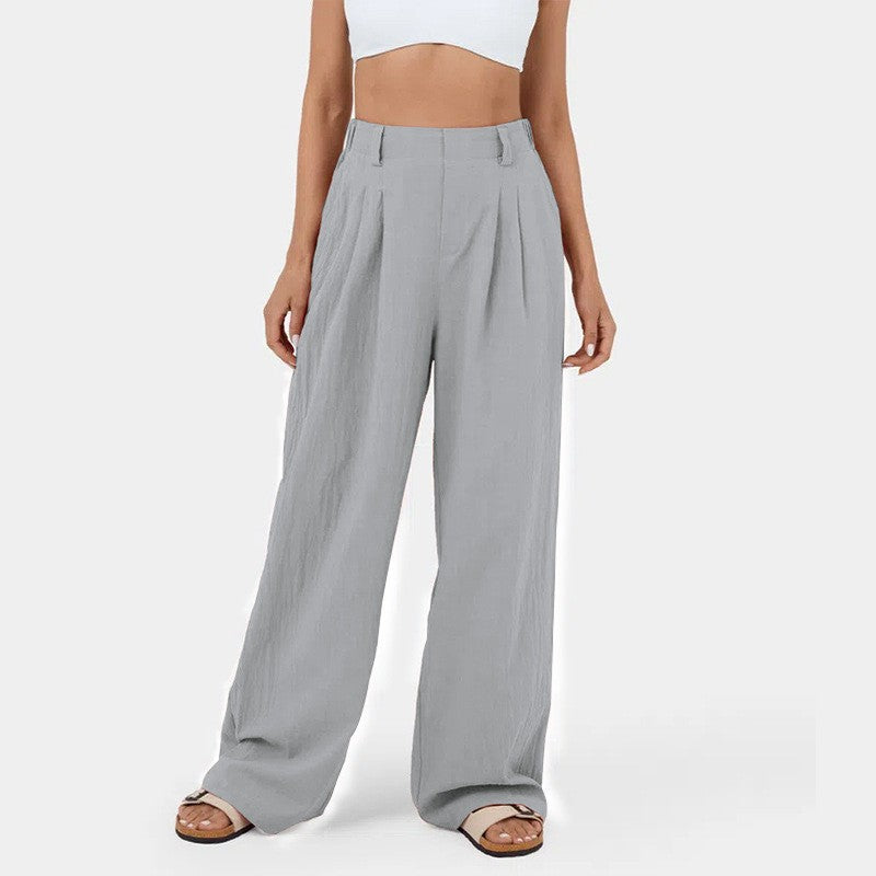 High Waisted Wide Leg Solid Color Waffle Casual Pants
