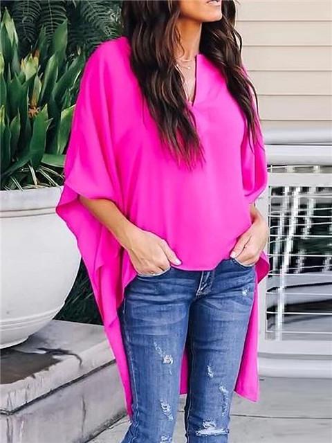 Chic Asymmetrical V-Neck Relax Shirt