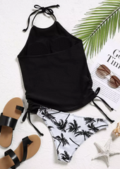 Sun Salt Sand Coconut Tree Halter Tankini Set - Black