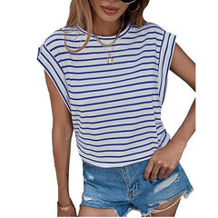 Casual Striped Print Crew Neck Dolman Sleeve T-Shirt