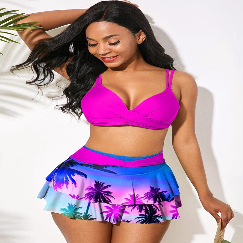 High Waist Ruffled Printed Bikini Set