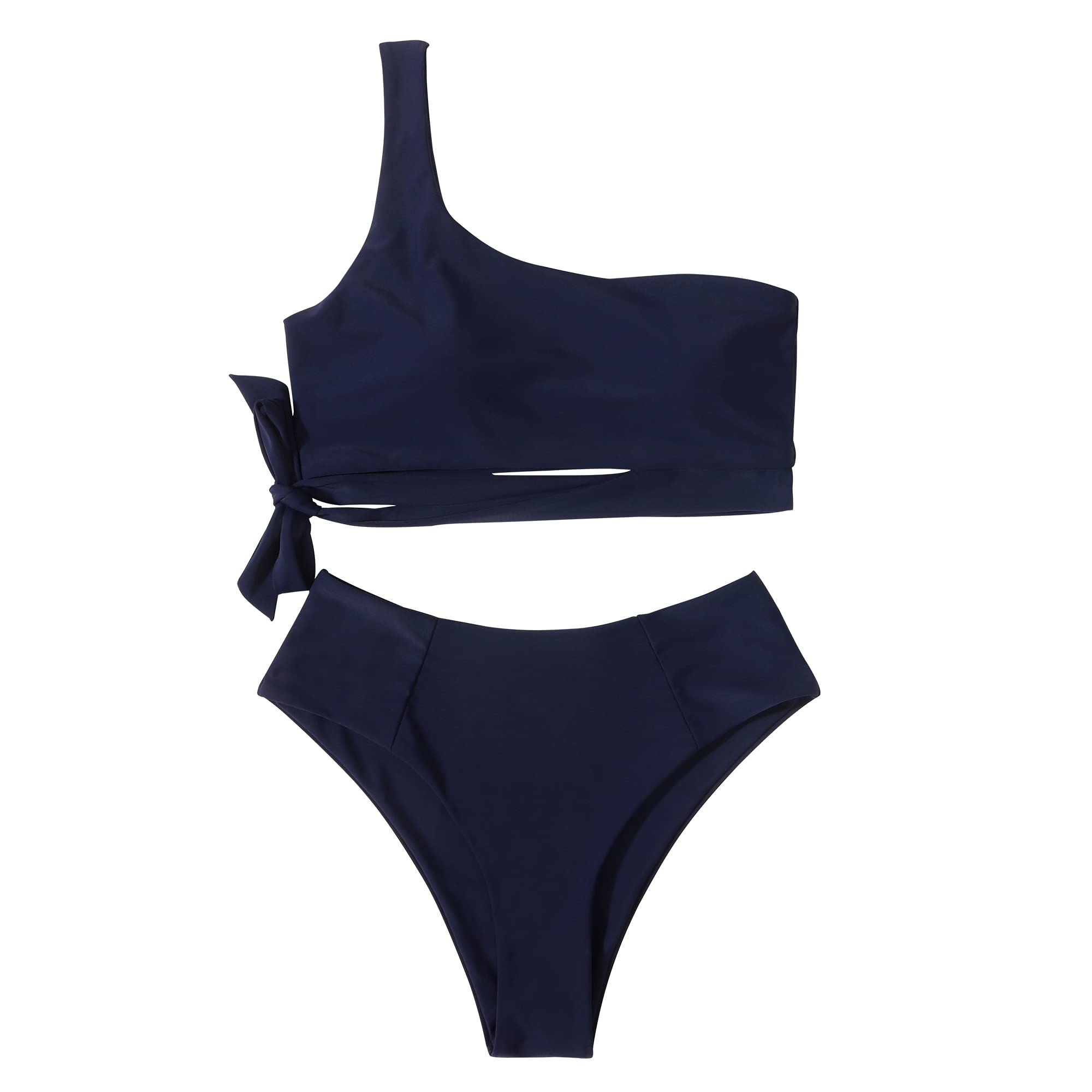 One Shoulder High Waisted Bikini Tie High Cut Two Piece Swimsuits