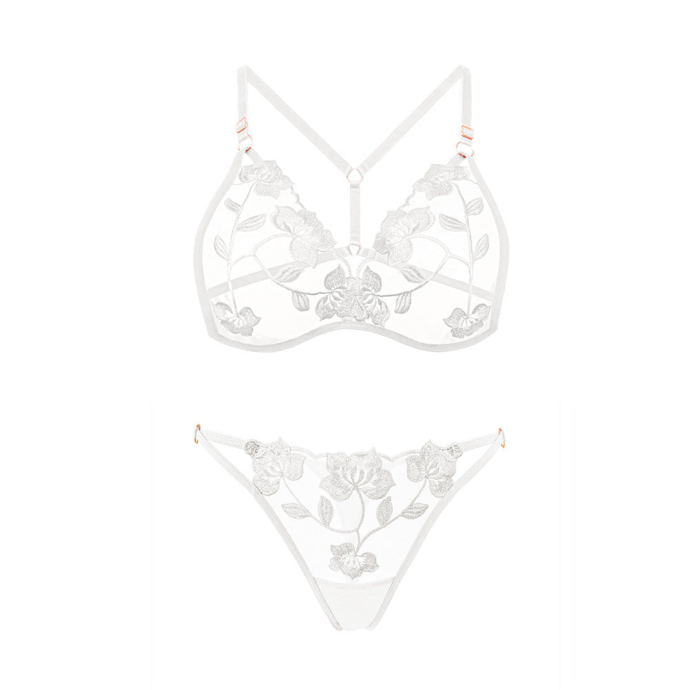 Lace Embroidery Ultra-Thin Breathable Temptation Beautiful Back Without Steel Ring Bra Set