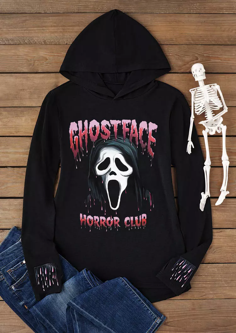 Halloween Ghost Face Horror Club Hoodie - Black