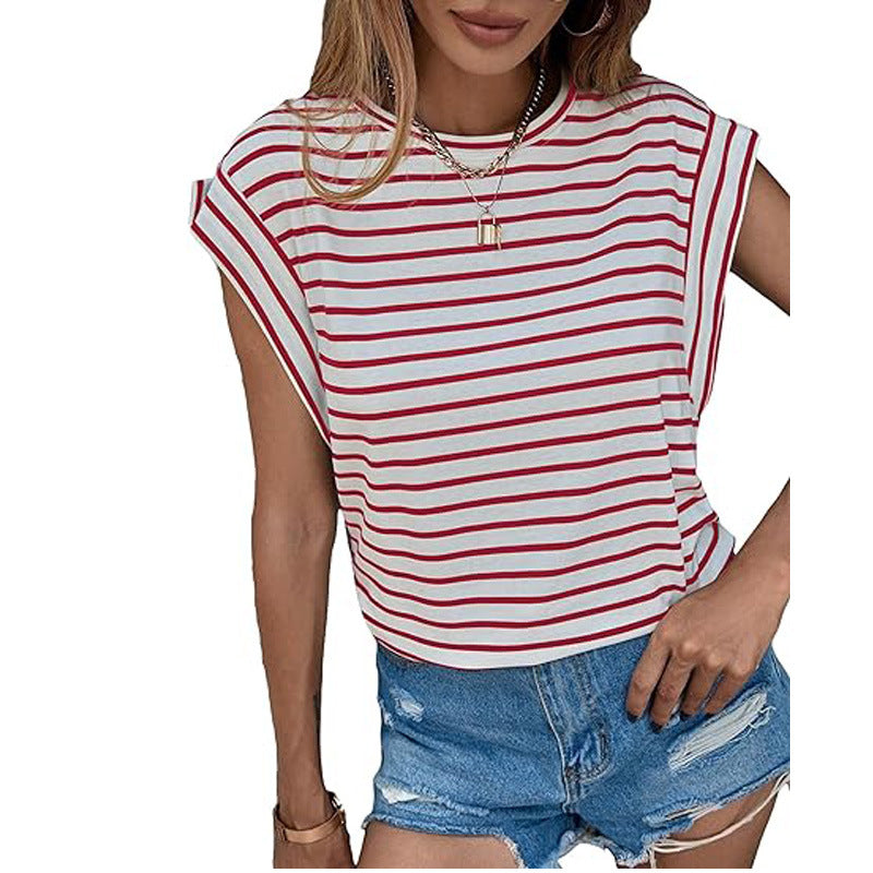 Casual Striped Print Crew Neck Dolman Sleeve T-Shirt