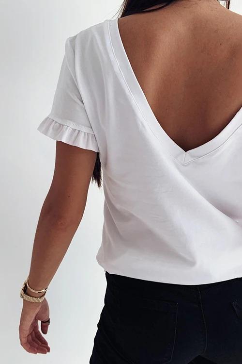 V-Neck Ruffled Short Sleeve T-Shirt