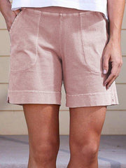 WOMEN POCKETS ELASTIC BAND CASUAL SUMMER SHORTS