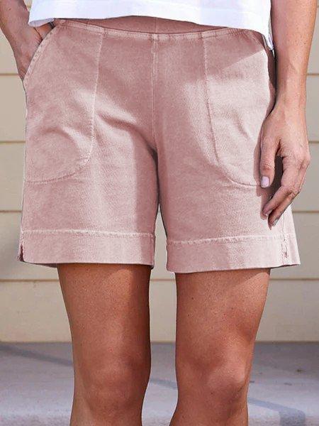 WOMEN POCKETS ELASTIC BAND CASUAL SUMMER SHORTS