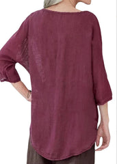 Red Casual Round Neck Solid Long Sleeve Blouse