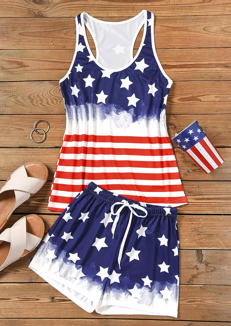 American Flag Tank And Shorts Pajamas Set