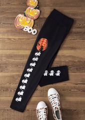 Halloween Pumpkin Face Skinny Leggings - Black
