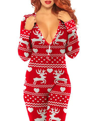 Christmas Cutout Functional Buttoned Flap Adults Pajamas