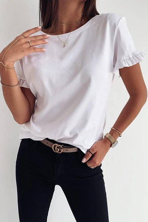 V-Neck Ruffled Short Sleeve T-Shirt